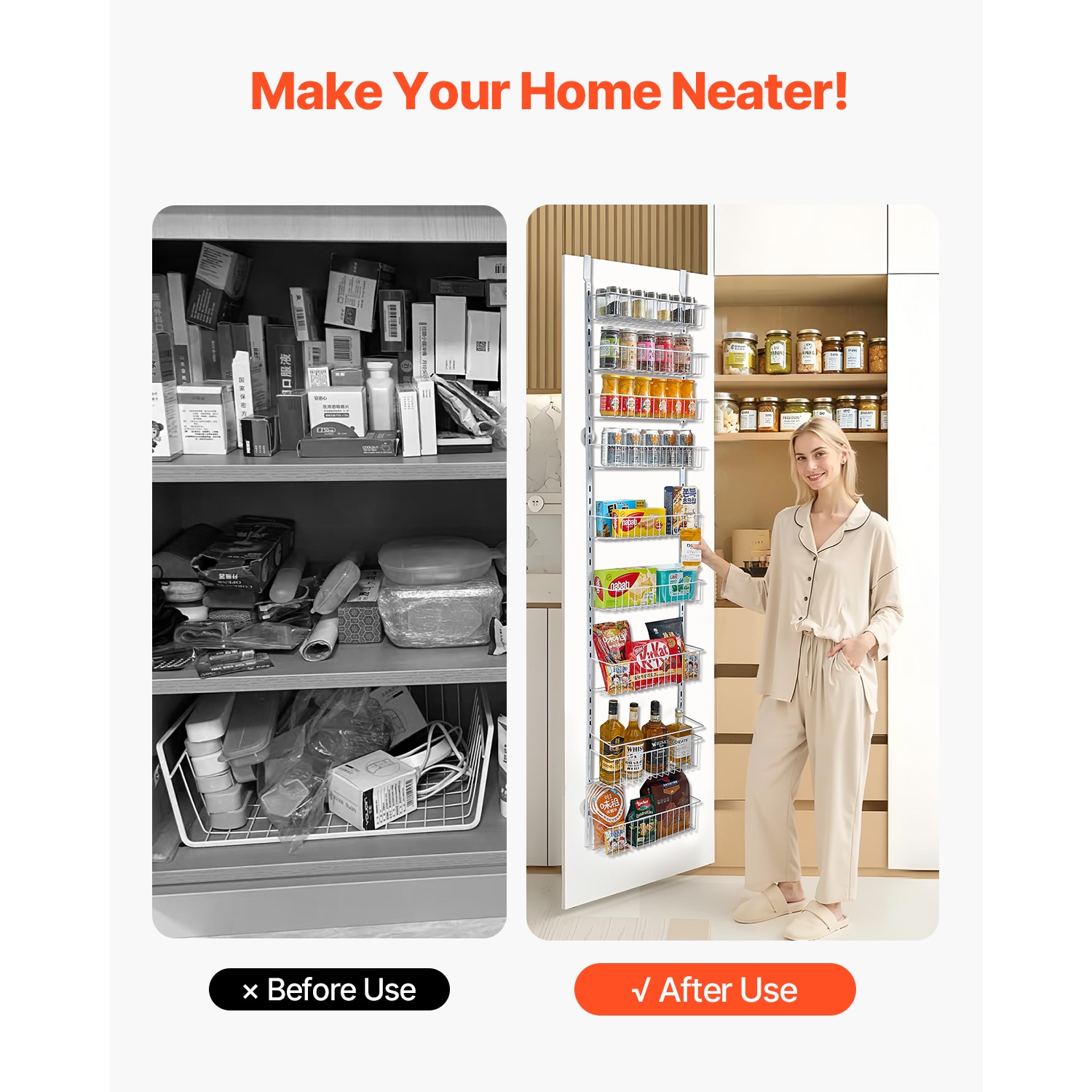 9-Tier Over The Door Pantry Organizer Hanging Storage Rack Adjustable Kitchen_voghion.com